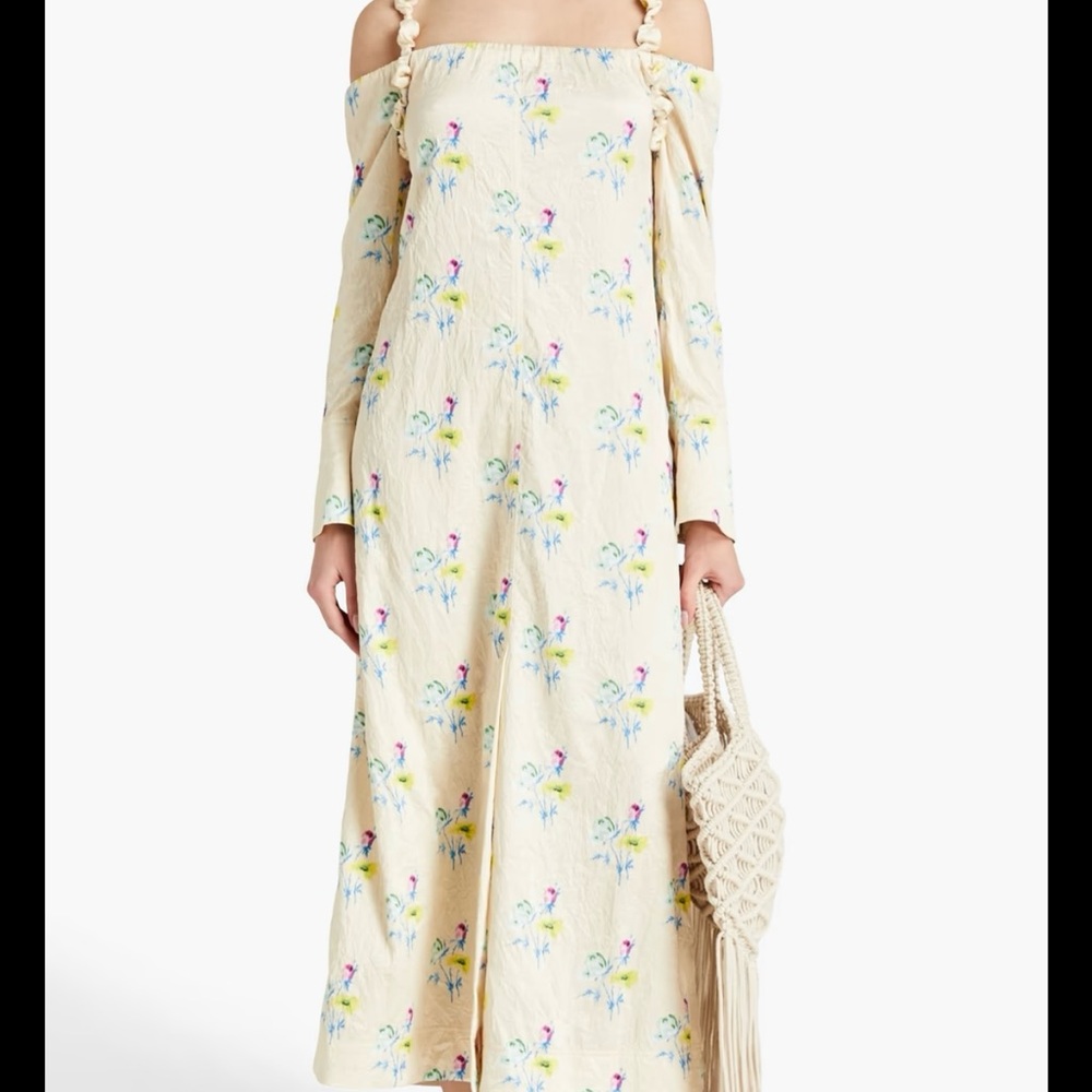 GANNI Crinkle Satin Long Sleeve Sundress
